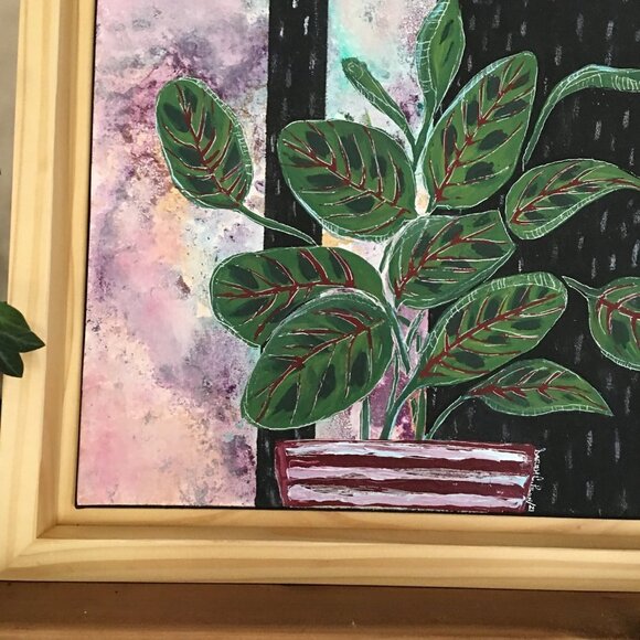 Original Framed Painting of Prayer Plant, Boho Nature Art Christmas  Gift - Picture 2 of 10